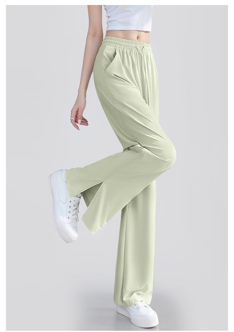 Jeanswest Women's Casual Pants, Summer Lightweight UPF50+ Sun Protection, Ice Silk Cool-Feeling Draping Versatile Straight-Leg Trousers, Gray Blue, Size M 10