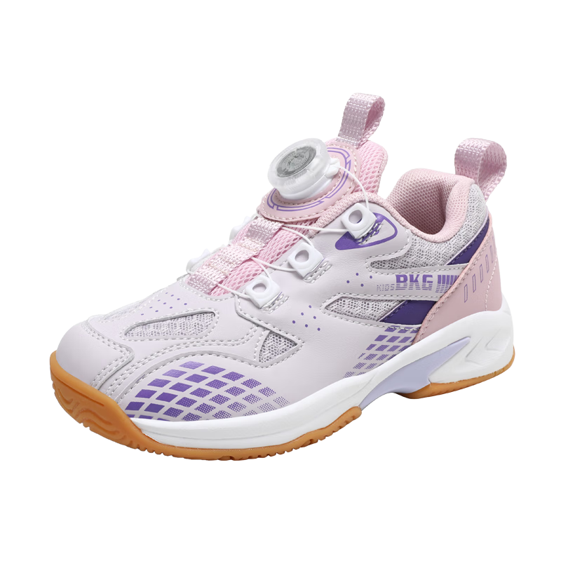 BKG Children's Badminton Shoes, Non-Slip, Sports, Student Wear-Resistant, Rotary Buckle Shoes ZYX25508, Pink, Size 37