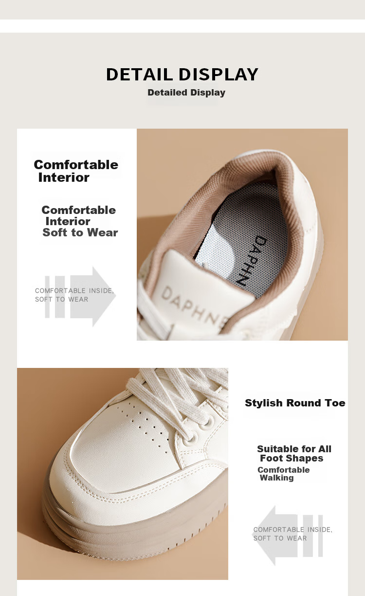 DAPHNE Women's Casual Versatile Shoes, Fashionable Thick-Soled Heightening Comfortable Student Sneakers, Brown, Size 36 5