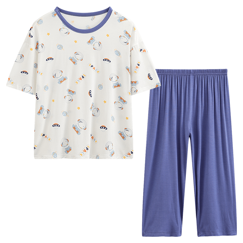 Hodo Children's Pajamas Youkesi 5A Antibacterial Short-Sleeve Capri Pants, Boys And Girls Air Conditioning Loungewear J3311 Jinglan 165