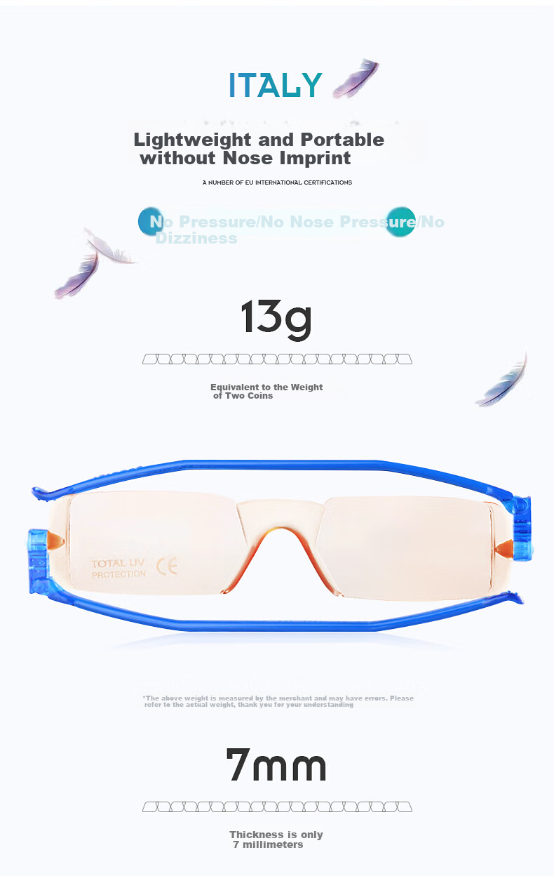 NANNINI Imported Anti-Blue Light Reading Glasses, Lightweight, Fashionable, Foldable, Portable, Frameless, High-Definition Reading Glasses, Amber Color, 100 Degrees 10