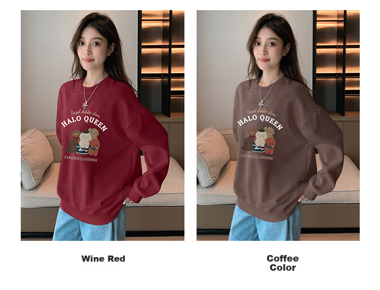 Halo Queen Women's Sweatshirt, Spring And Autumn Round Neck, Little Bear Christmas Outfit, Fashionable Loose Top Jacket H143W1002 81