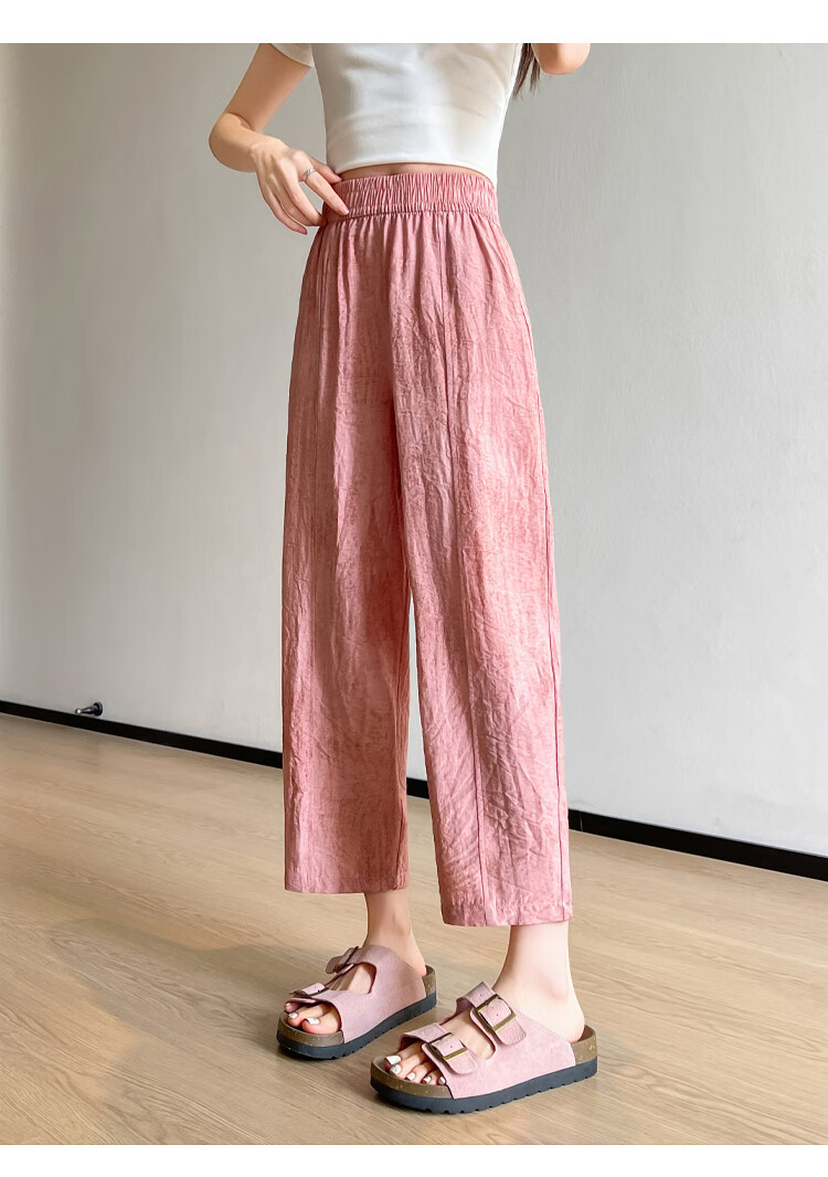 LangSha Linen Curved Knife Pants for Women, Summer 2025 New Style, High-Waisted Slimming Loose-Fit Nine-Tenths Casual Pants for Mothers 14