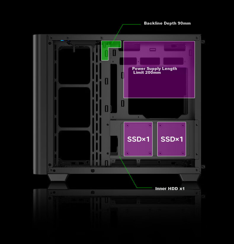 AOC CG455 Black ATX Desktop Computer Case, Integrated Curved Tempered Glass, 10 Fan Positions, 360mm Water Cooling Support, Left And Right Compartment Separation, Quick-Release Desig 6
