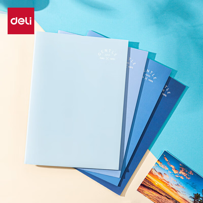 Deli Notebook Artistic Line Binding for Middle School Students, High School Students, And Postgraduate Entrance Exam Sewn Notebook Diary Thick Soft Cover Note-Taking Book 4-Pack [Glass Clear 2]
