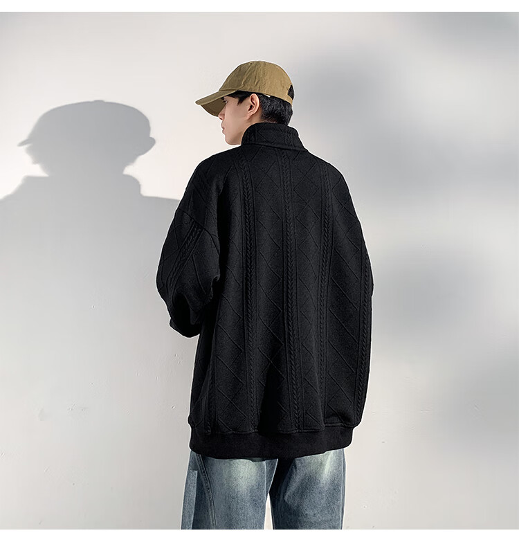 Dingfengbaoluo Jacquard Heavyweight Sweatshirt for Men, Autumn And Winter Half-Zip Turtleneck Warm Base Layer GC01 Black L 8