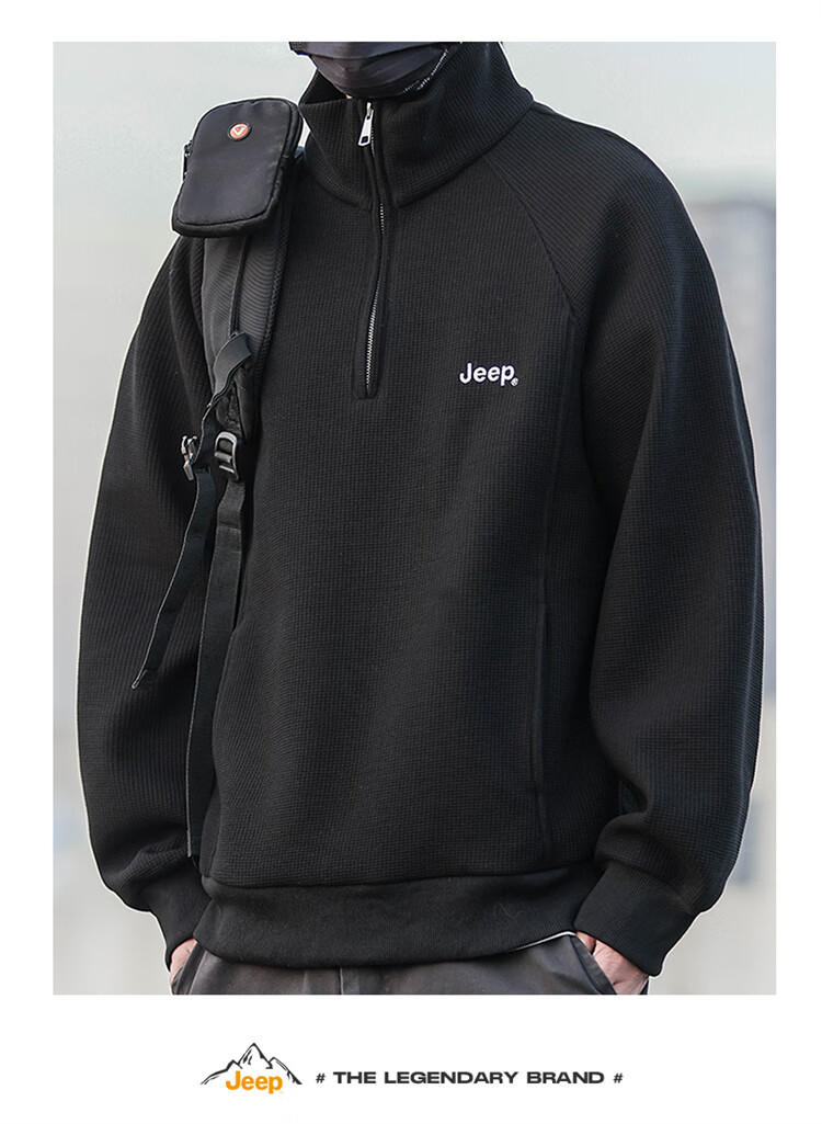 JEEP Men's Sweatshirt, Spring And Autumn Waffle Knit Long-Sleeve Base Layer, Heavyweight Top, Men's Clothing, Dark Gray, Size M 7
