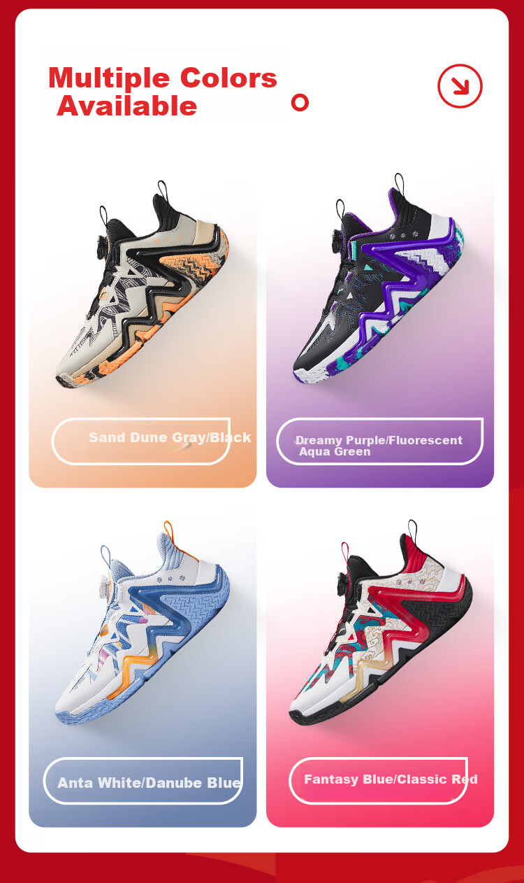Anta Kids Boys Sports Shoes 2026 Non-slip Wear-resistant Breathable Shock-absorbing Reverse Scale Basketball Shoes A12631115 8