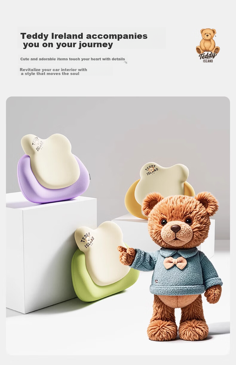 HELLOLEIBOO [Teddy Love Lan Collaboration] Car Lumbar Support Cushion, Seat Backrest Pad, Neck Pillow for In-Car Use 8