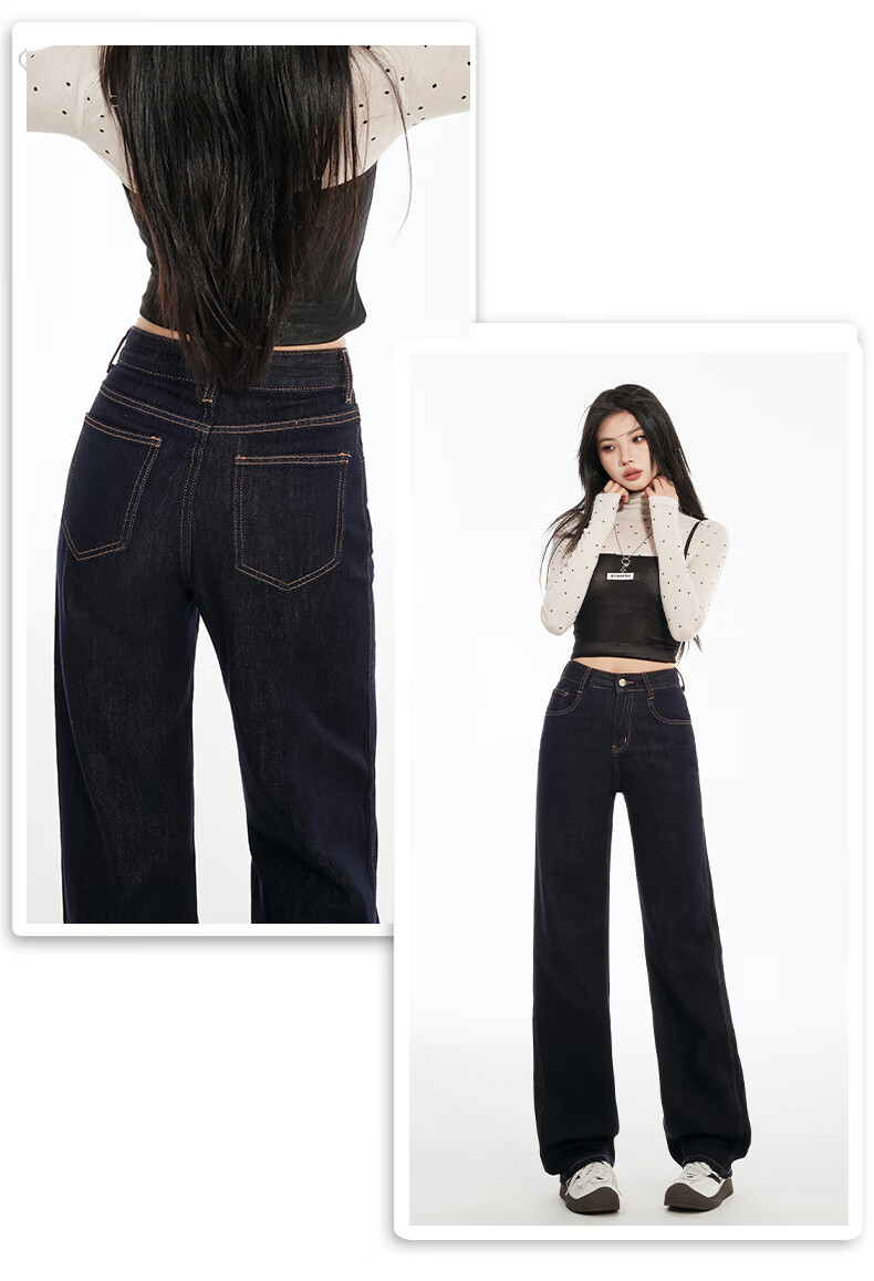 Pierre Cardin Women's Winter Denim Jeans Simple Soft Breathable Casual Slim Fit Straight Wide Leg Retro Blue M 15