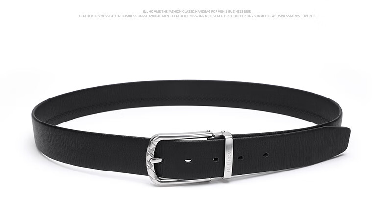 ELLE HOMME Men's Leather Belt, Fashionable Pin Buckle Waistband, Top-Grain Cowhide Trouser Belt for Men 11615, Black And Silver Birthday Gift for Me 2