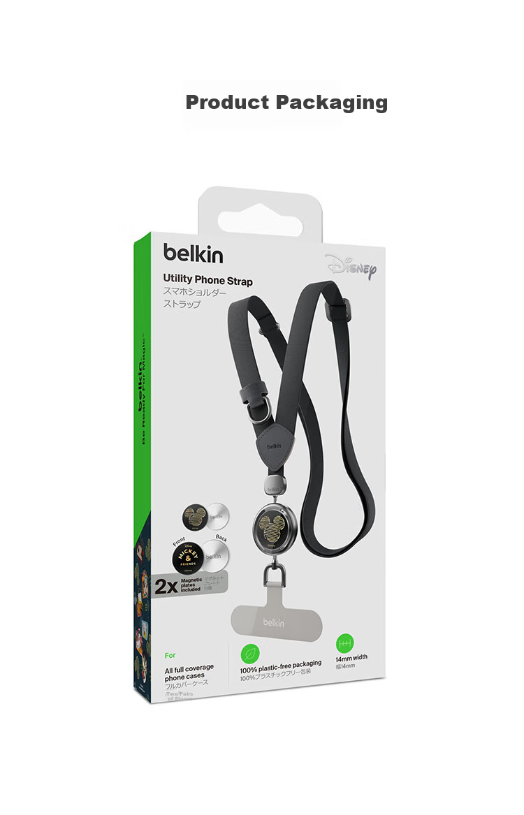 BELKIN Phone Lanyard, High-End Neck Strap for Smartphones, Anti-Loss Cord with Phone Pad, Woven Style, Mickey And Friends Desig 10