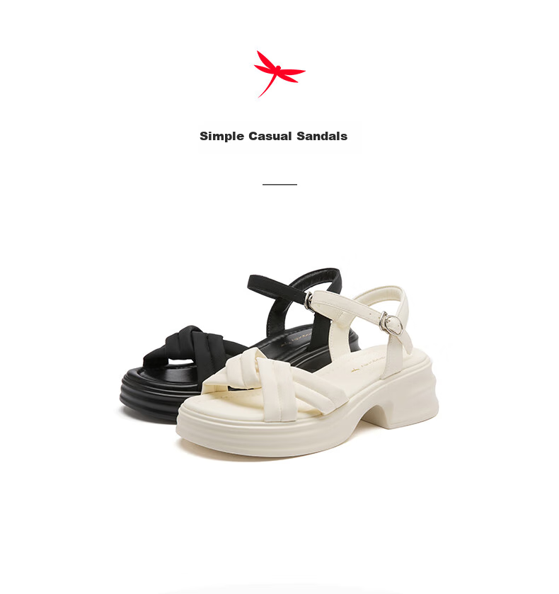 RED DRAGONFLY Casual Sandals for Women, Summer New Style, Comfortable High-Heeled Thick-Soled Sandals WLK24253 Beige 38 2