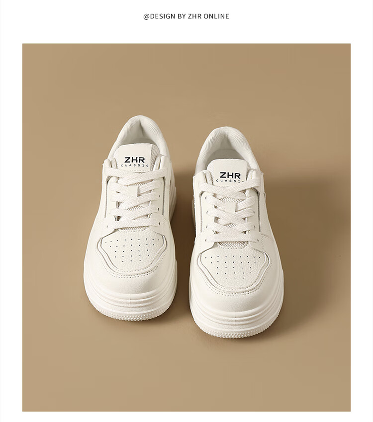 ZHR Women's Casual Shoes, Breathable, Lightweight, Durable, Versatile, Simple, Thick-Soled White Sneakers for Women, IF03, Beige, Size 35 14