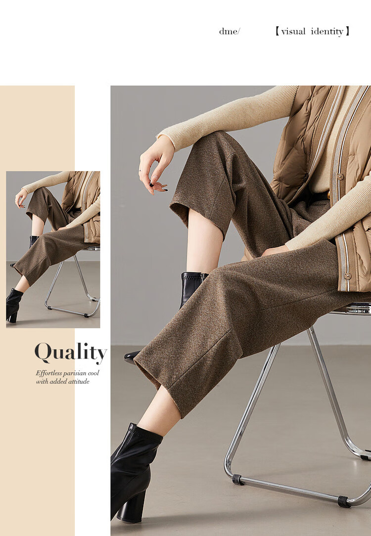 Dme Warm Brushed Harem Pants, Winter Mid-Rise Loose Trousers, Women's Plaid Casual Pants, Off-White, S 14