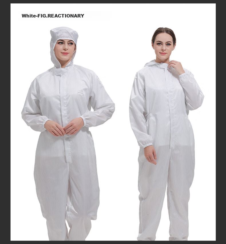 WK Cleanroom Suit, Dust-Proof Suit, Anti-Static Workwear, Clean Room Garment, Striped Hooded Three-Piece Suit, White, XL, Customizable 11