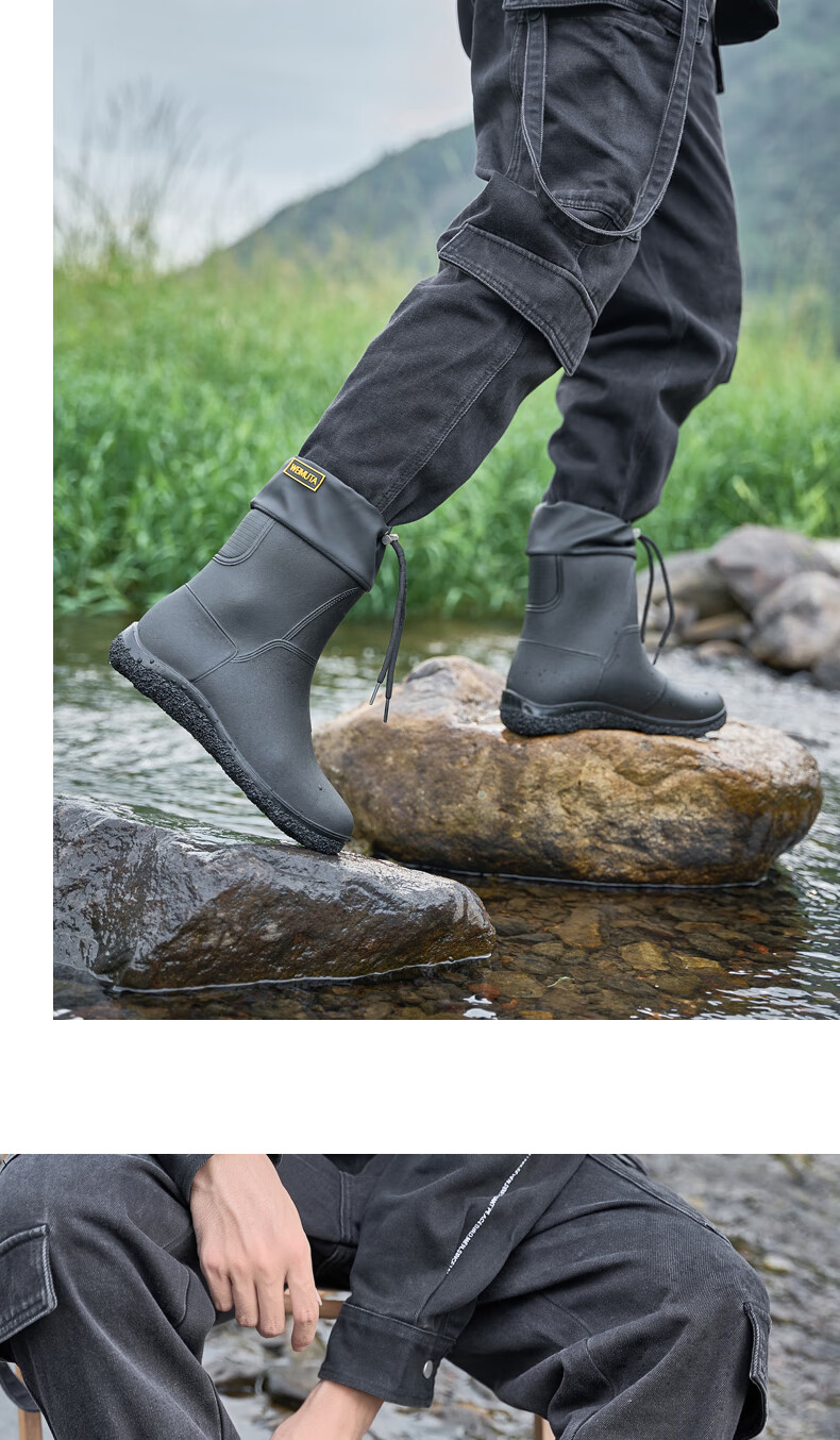 Lanoudun Men's Tall Waterproof Rain Boots, Rubber Shoes, Outdoor Fishing, Car Washing, Non-Slip Chef Shoes Cover YX1018 Size 44 7