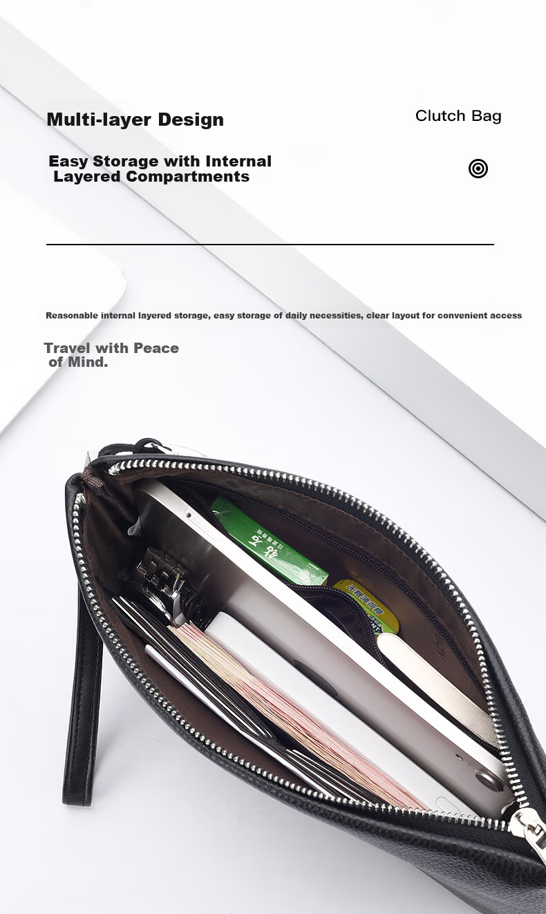 PLAYBOY Men's Handbag, Top-Grain Leather Clutch, Business Large-Capacity Genuine Leather Envelope Bag, Casual Birthday Gift 2