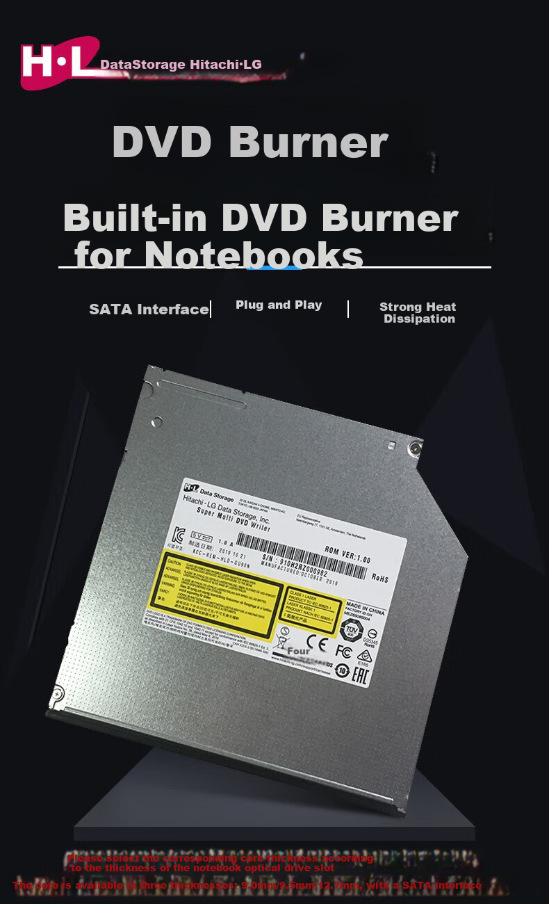 H·L Data Storage Hitachi-LG Optical Storage, Laptop Burner Chip, 9.0mm Thickness, SATA Interface, GUE1N 3