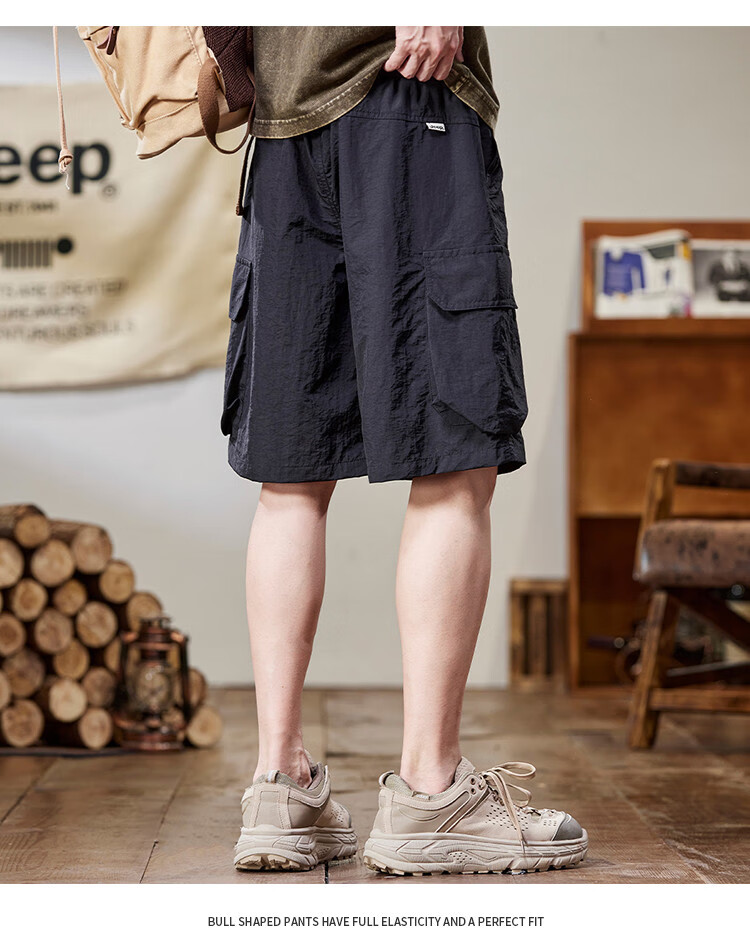 JEEP Ice Silk Quick-Dry Cargo Shorts for Men, Summer 2026 Lightweight Casual Mid-Length Pants, Men's Shorts 7