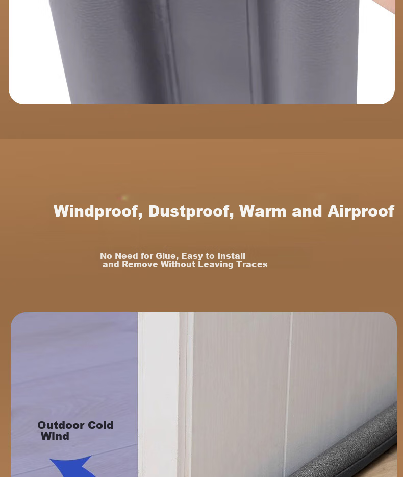 FESETE Door Bottom Gap Sealing Strip, for Doors And Windows, Glass Doors, Gaps, Drafts, Soundproofing, Wind Blocking, Anti-Wind Rubber Strip 3