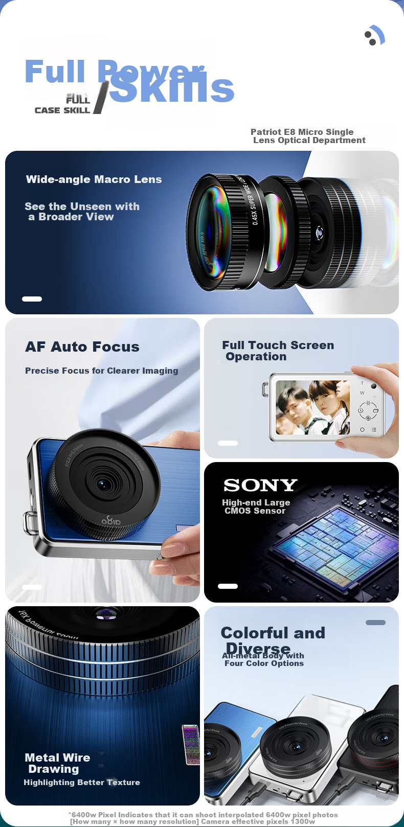 Aigo E8 Student Digital Camera, Touchscreen Compact Camera, Metal Body, Campus High-Definition Travel Alternative Ccd, Front And Rear Dual Cameras for Selfies, 64GB White 2