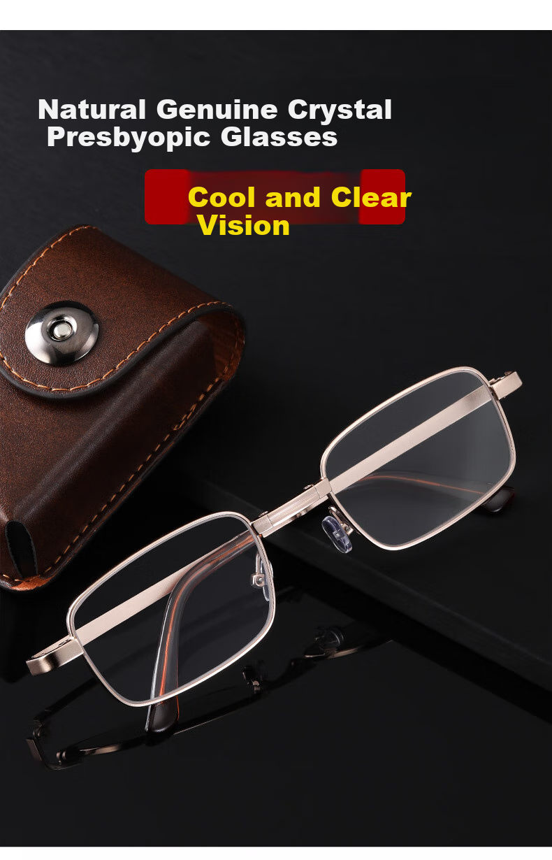 GOGOSOON Smart Zoom Foldable Portable Natural Crystal Reading Glasses for Men And Women, Middle-Aged And Elderly High-Definition Crystal Stone Glasses for Back to School 9