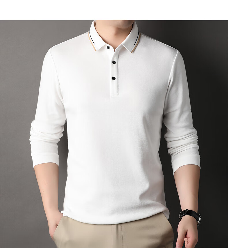 ROMON 100% Cotton Long Sleeve Men's Polo Collar Business Casual Knit Shirt Spring Autumn 14