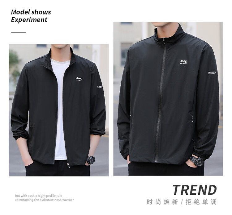 JEEP SPIRIT Men's Sun Protection Jacket, Summer Ice Silk Breathable Quick-Dry Coat, Outdoor Lightweight Jacket, Black, XL 17