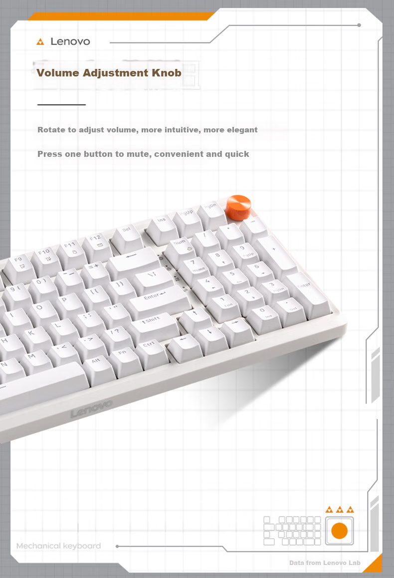 Lenovo MK9 Mechanical Keyboard Wired Gaming 98-Key Blue Switch GASKET Structure Detachable Key for Rescuer Laptop Y7000p/9000p, Cherry White 9