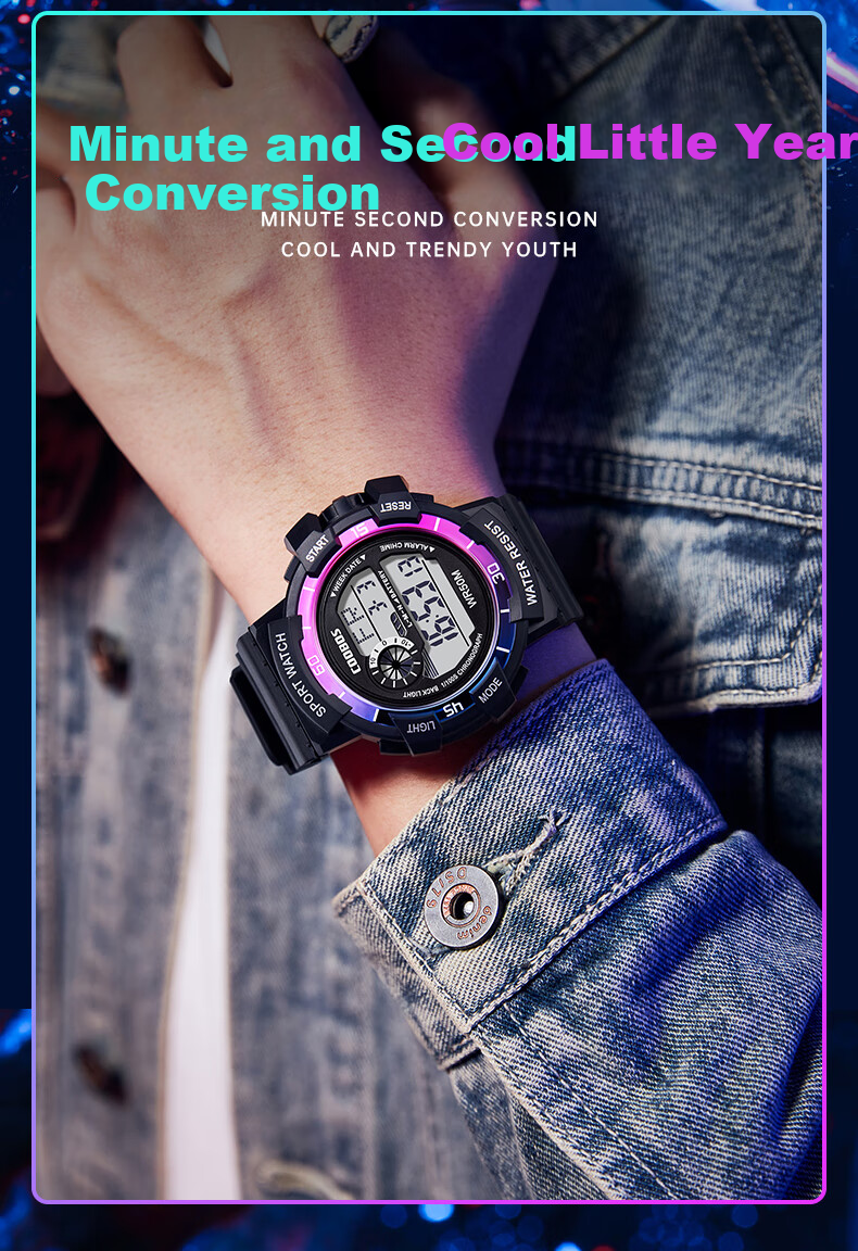 LOUIE JUELEN Electronic Watch for Men, Children's Multifunctional Alarm Clock for Primary And Secondary School Students, Trendy Sports Back-To Season, Black And Gold 2