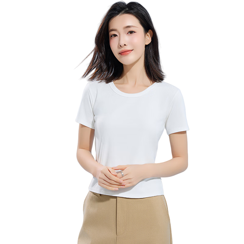 Urban Beauty Women's Seamless Ice Cool Short Sleeve Round Neck T-Shirt Spring Summer Loose Fit White M