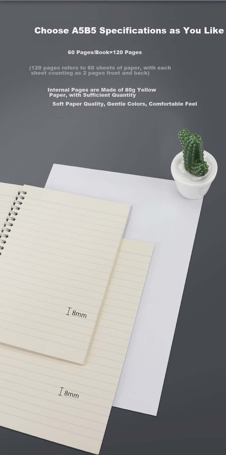 BAOKE NB3025B Student English Notebook A5/60 Pages, Metal Double Spiral Notebook, Classroom Journal, Single Book 6