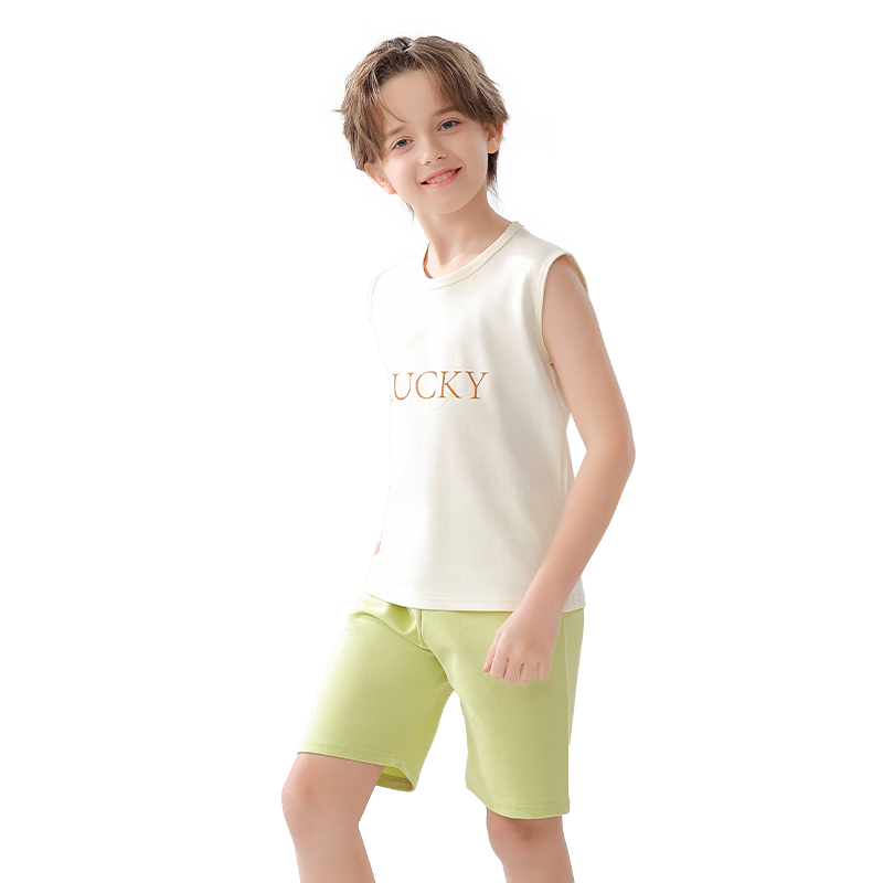 MiiOW Children's Pajamas, Boys' Baby Vest Set, Home Wear, 40-Count Combed Pure Cotton [Antibacterial And Cool Feeling], 140cm