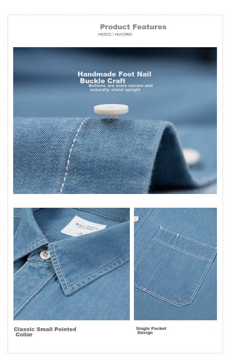 BLACKMONDAY Pure Cotton Vintage Washed Denim Shirt, Men's Business Formal Wear, Single Pocket Casual Long-Sleeve Shirt Jacket 4