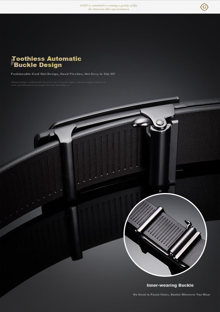 GOLF Men's Belt, Durable Cowhide, Automatic Buckle, Business Casual Jeans Belt, Gift Box Packaging, Present for Boyfriend 6