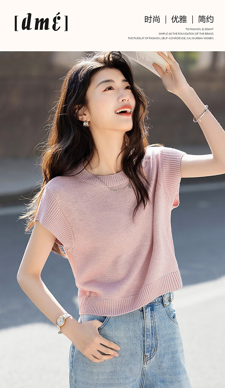 Demana Selected Bamboo Slub Linen Summer Elegant Round Neck Sleeveless Short Stretch Slimming Knit Top for Women 2