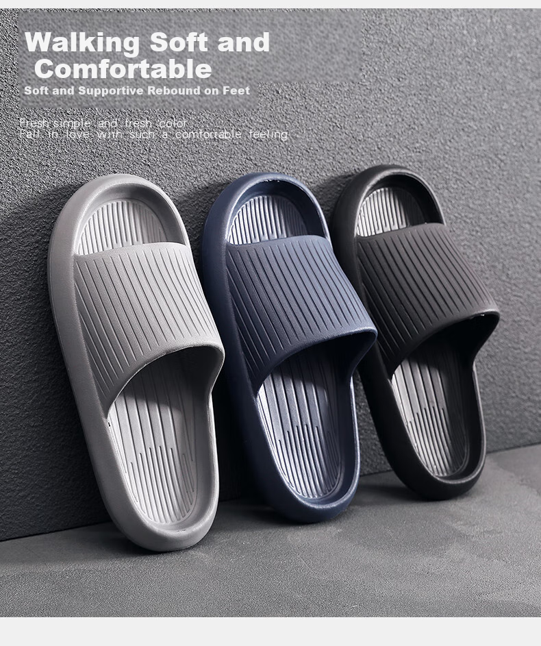 GUOLUOFEI Home Slippers for Men And Women, Summer Non-Slip Thick-Soled Couple Bathroom Shower Sandals, Blue-Gray, Size 44-45 1