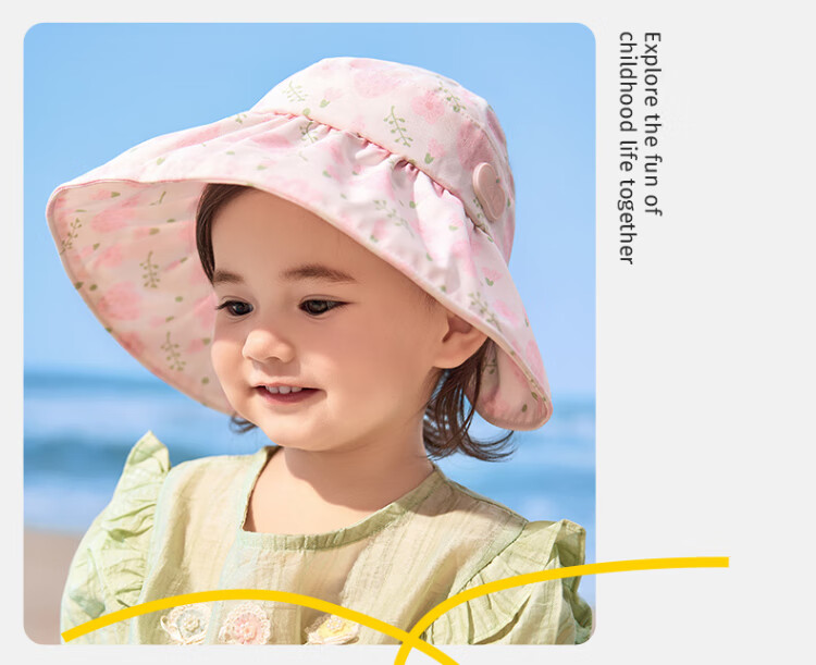 Lemonkid Kids Sun Protection Hat Girls Open-Top UV Protection Baby Sun Hat Shade Cap Spring Peach Pink 1