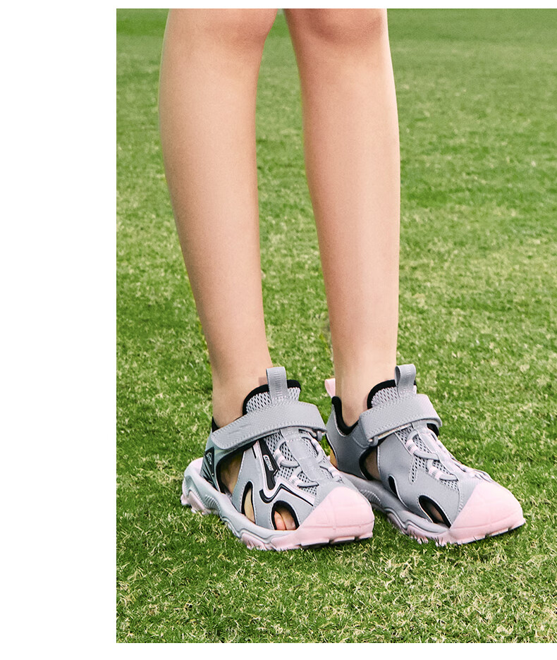 ERKE Children's Shoes, Girls' Big And Small Kids Closed-Toe Sandals, Children's Velcro Outdoor Beach Shoes, Pure Pink/micro-Crystal White, Size 35 32