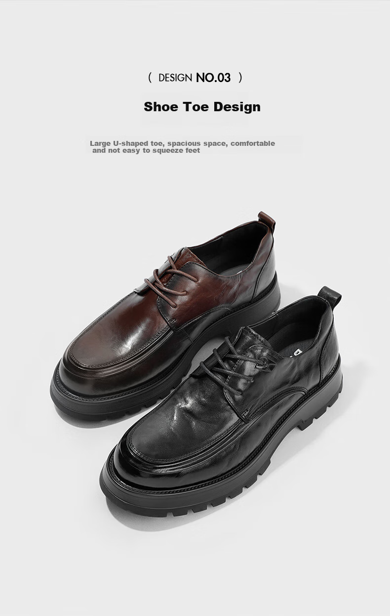 Belle Pleated Business Leather Shoes, Thick-Soled Heightening Derby Shoes, Men's Formal Genuine Leather Shoes A1422AM4, Brown-Single Lining, Size 38 7