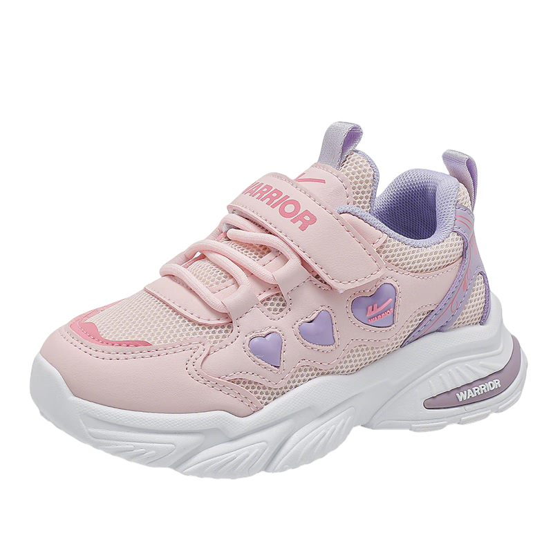 Warrior Kids Spring and Autumn Soft Sole Running Shoes Breathable Mesh Sports Shoes WZ(CL)-1228 Pink/Purple Size 34