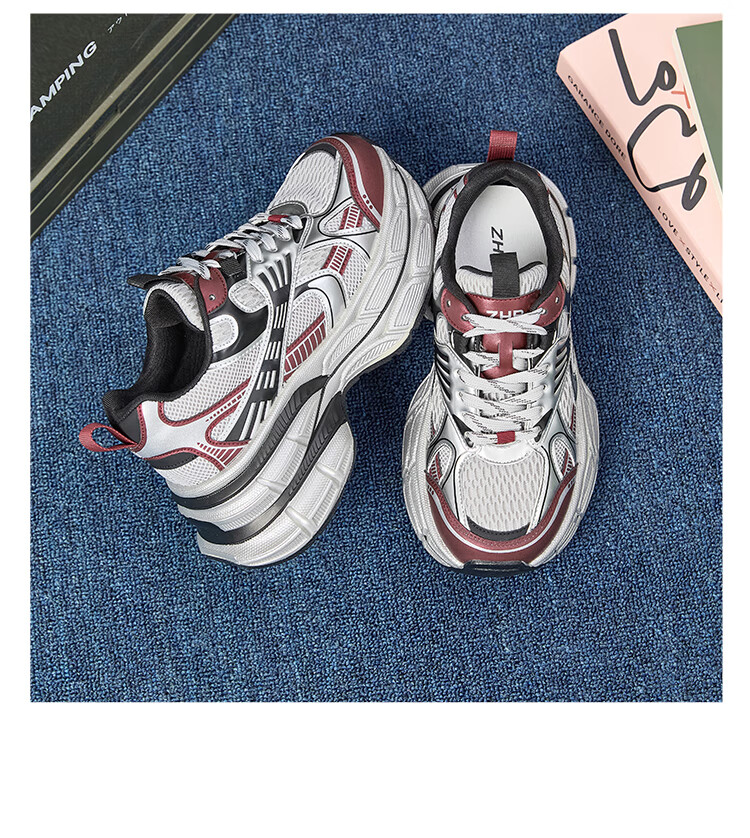 ZHR Silver Dad Shoes for Women, Trendy Sports Casual Couple Shoes, Thick-Soled Height-Increasing Women's Shoes, JT67 Silver, Size 39 12