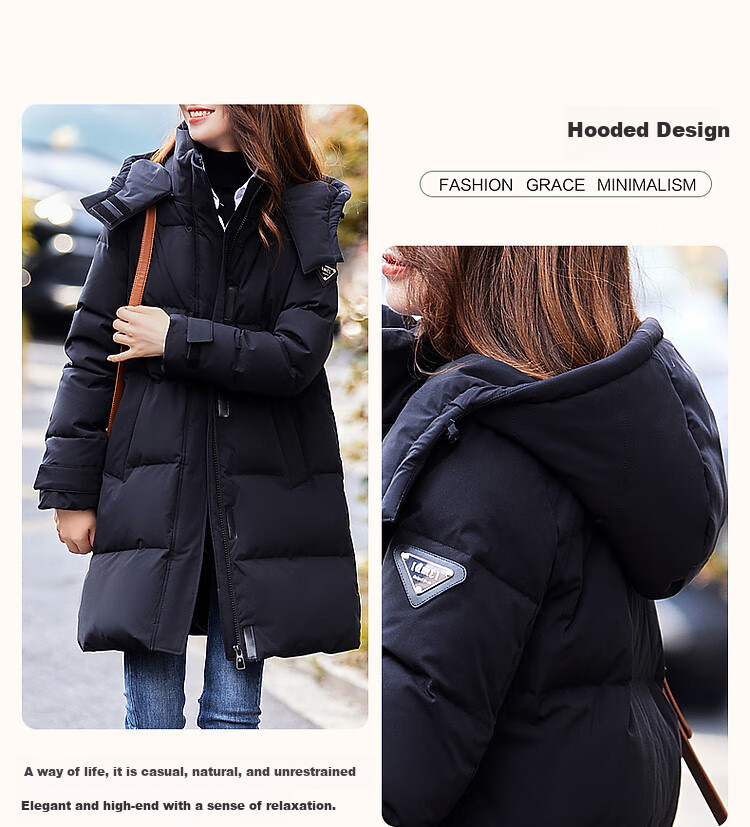Dme [Triple Protection High-Tech] Winter Warmth 90% Duck Down Windproof Hooded Velcro Mid-Length down Jacket Coat 5