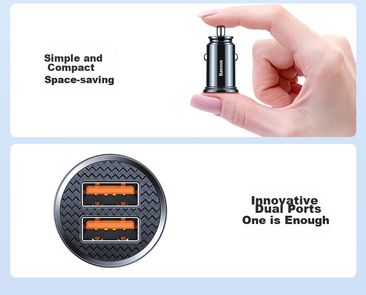 Baseus Car Charger, 5A Fast Charging Cigarette Lighter Adapter, Dual USB Ports, 30W Car Power Socket 22