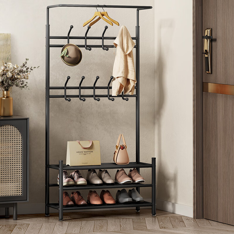 ANERYA Metal Floor Coat Rack Shoe Rack Modern Minimalist Iron Clothes Hanger Home Storage Rack 65 Black