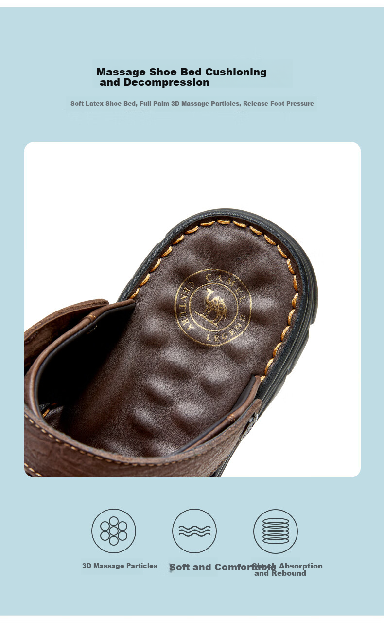 CAMEL Men's Business Dual-Wear Top-Grain Leather Beach Sandals, G13M211017, Black, Size 40 3