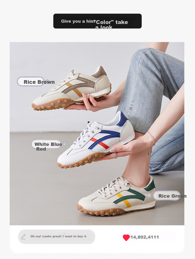 ZHR Casual Shoes for Women, Trendy Comfortable Lightweight Women's Shoes, Genuine Leather Color-Block Soft-Soled Sneakers for Women A113 Beige-Green Size 37 7