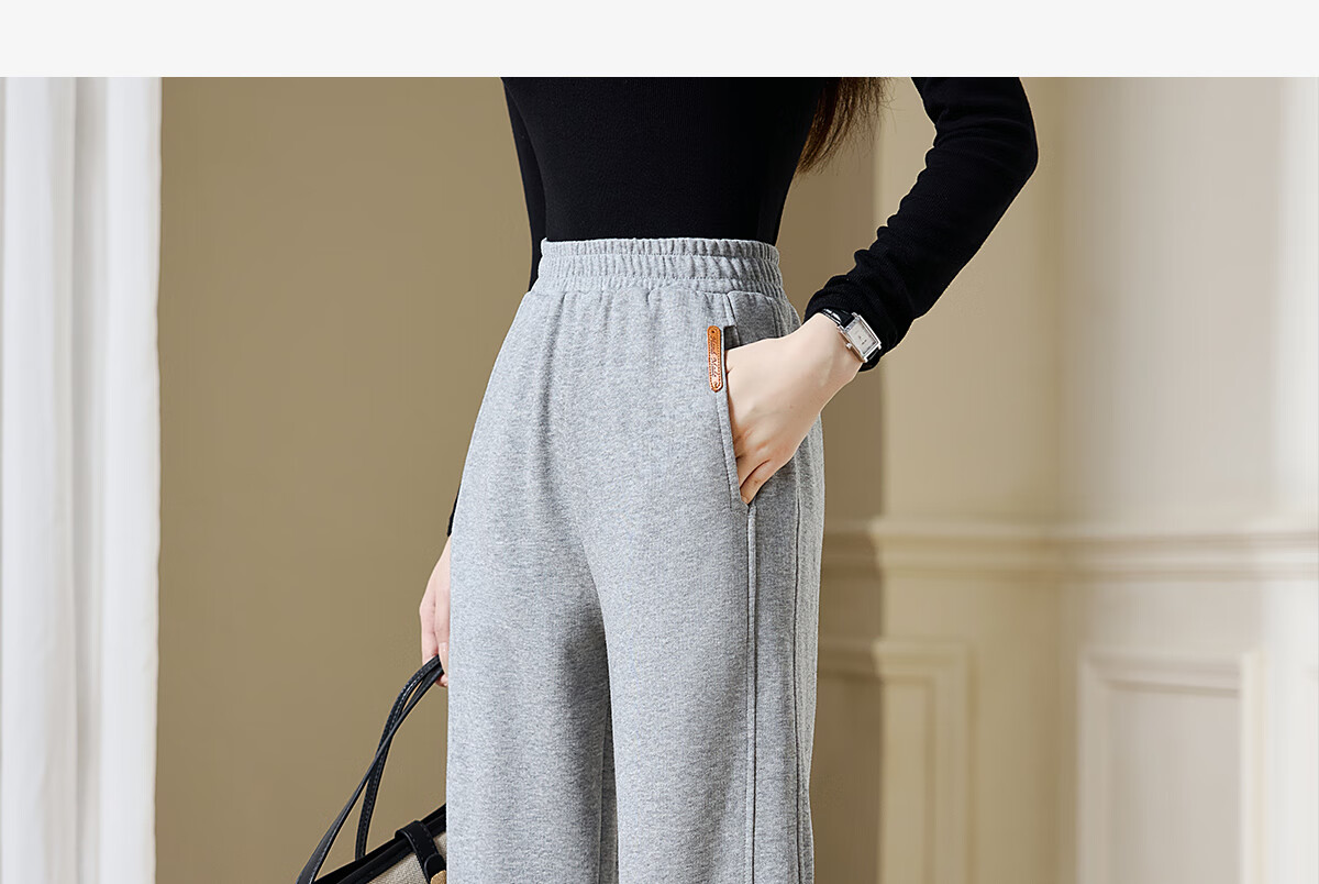 Chushen Women's Casual Pants with Elastic Waist, Versatile Slimming Effect, Pockets, Casual Tapered Leg Sweatpants Sports Pants S143K2006 3