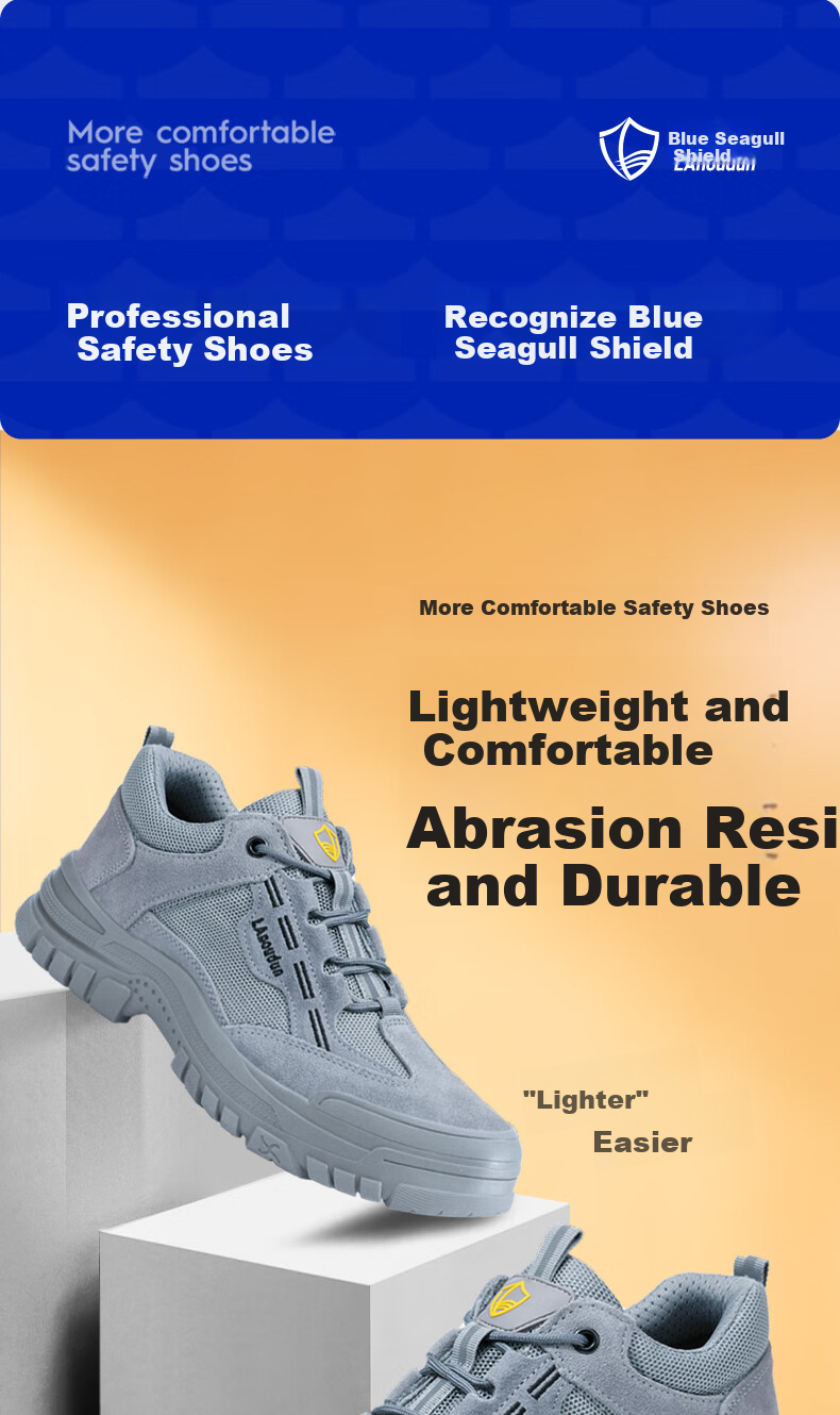 Lanoudun Safety Shoes for Men, Summer Breathable Steel Toe Cap Anti-Puncture Welding Wear-Resistant Non-Slip Work Boots D215 Size 44 1